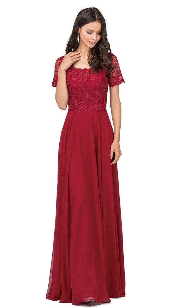 Dancing Queen - 2268 Short Sleeve Illusion Lattice Ornate A-Line Prom Gown 6 Dancing Queen - 2268 Short Sleeve Illusion Lattice Ornate A-Line Prom Gown