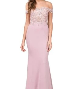 Dancing Queen - 2274 Sheer Floral Embroidered Off Shoulder Prom Dress