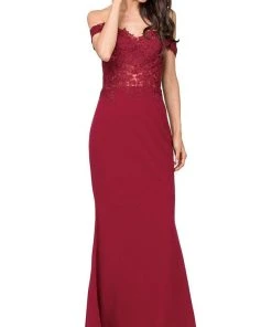 Dancing Queen - 2274 Sheer Floral Embroidered Off Shoulder Prom Dress