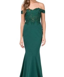 Dancing Queen - 2274 Sheer Floral Embroidered Off Shoulder Prom Dress