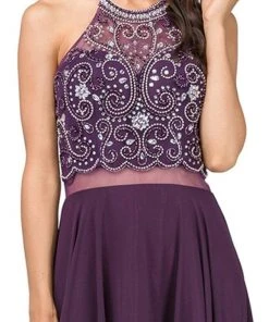 Dancing Queen - 2341 Beaded Sheer Halter Chiffon Prom Dress