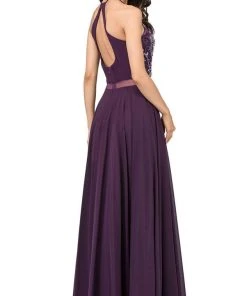Dancing Queen - 2341 Beaded Sheer Halter Chiffon Prom Dress