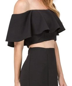 Dancing Queen - 2342 Two Piece Ruffled Off-Shoulder Sheath Prom Dress