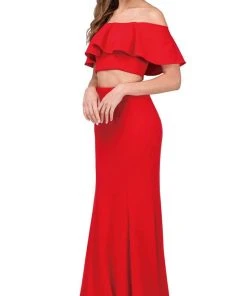 Dancing Queen - 2342 Two Piece Ruffled Off-Shoulder Sheath Prom Dress 10 Dancing Queen - 2342 Two Piece Ruffled Off-Shoulder Sheath Prom Dress