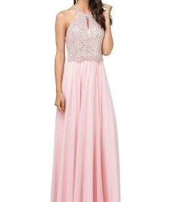 Dancing Queen - 2402 Bead Embellished Halter Evening Dress