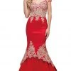 Dancing Queen - 2413 Lace Appliqued Portrait Mermaid Prom Gown