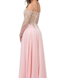 Dancing Queen - 2422 Appliqued Sheer Long Sleeves A-Line Prom Gown 7 Dancing Queen - 2422 Appliqued Sheer Long Sleeves A-Line Prom Gown