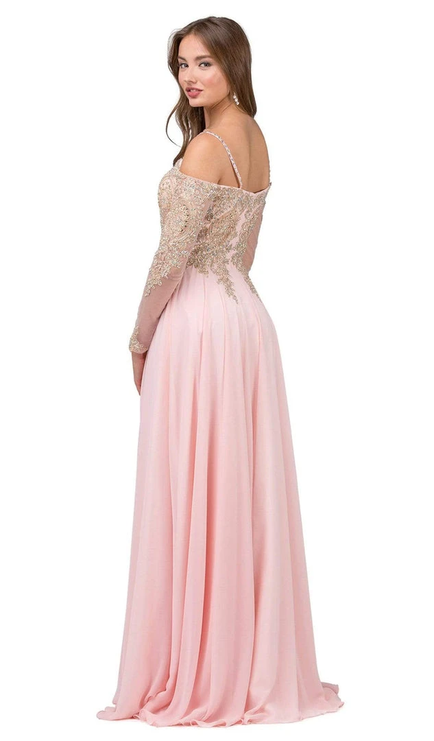 Dancing Queen - 2422 Appliqued Sheer Long Sleeves A-Line Prom Gown 4 Dancing Queen - 2422 Appliqued Sheer Long Sleeves A-Line Prom Gown