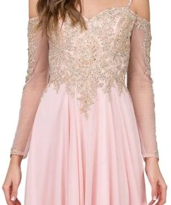 Dancing Queen - 2422 Appliqued Sheer Long Sleeves A-Line Prom Gown 8 Dancing Queen - 2422 Appliqued Sheer Long Sleeves A-Line Prom Gown
