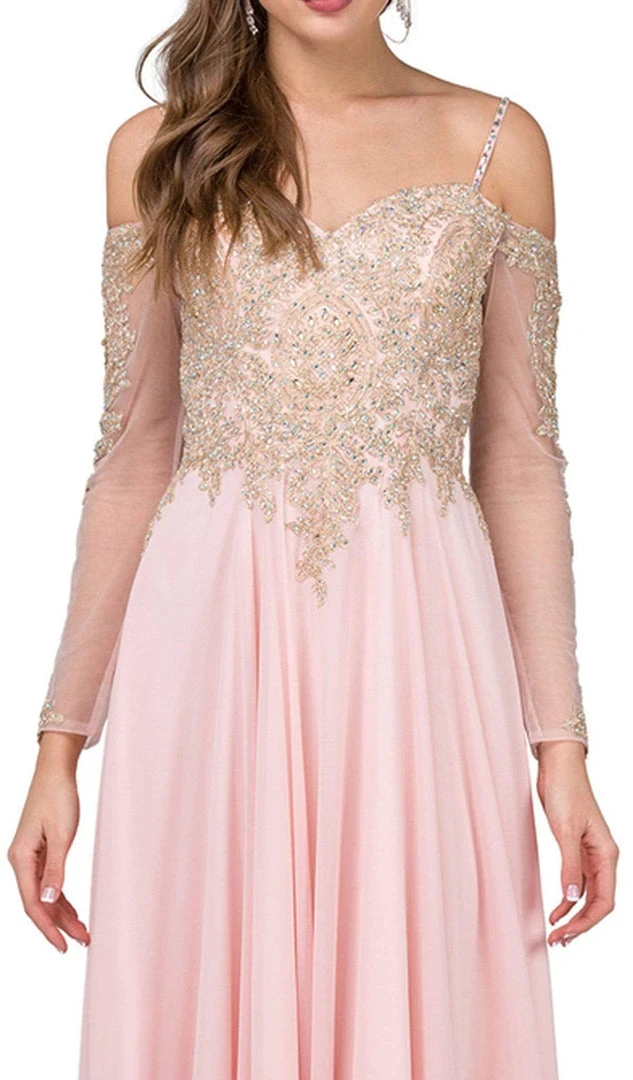 Dancing Queen - 2422 Appliqued Sheer Long Sleeves A-Line Prom Gown 5 Dancing Queen - 2422 Appliqued Sheer Long Sleeves A-Line Prom Gown