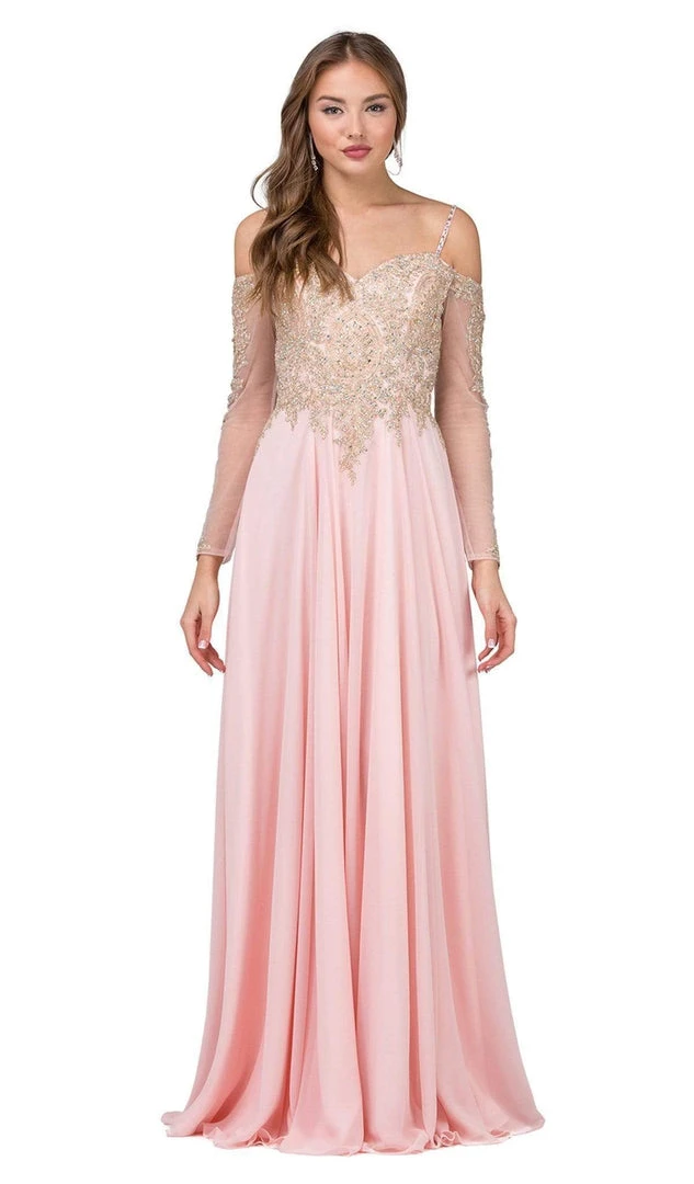 Dancing Queen - 2422 Appliqued Sheer Long Sleeves A-Line Prom Gown 3 Dancing Queen - 2422 Appliqued Sheer Long Sleeves A-Line Prom Gown