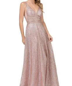 Dancing Queen - 2488 V Neckline Sleeveless Illusion Panel A-Line Gown 8 Dancing Queen - 2488 V Neckline Sleeveless Illusion Panel A-Line Gown