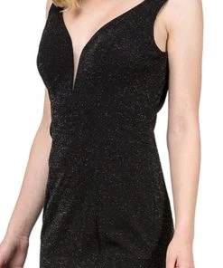 Dancing Queen - 2497 Shimmer Fabric Plunging Neck Fitted Prom Dress