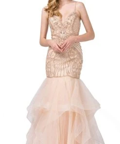 Dancing Queen - 2523 Bead-Adorned Plunging Sweetheart Trumpet Gown