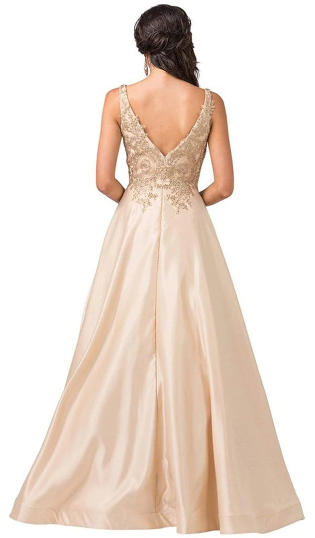 Dancing Queen - 2533 Gold Embellished Lace Bodice Satin A-Line Gown 8 Dancing Queen - 2533 Gold Embellished Lace Bodice Satin A-Line Gown