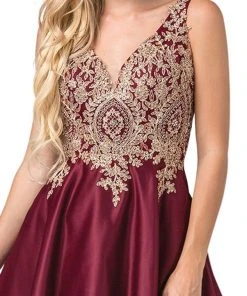 Dancing Queen - 2533 Gold Embellished Lace Bodice Satin A-Line Gown 10 Dancing Queen - 2533 Gold Embellished Lace Bodice Satin A-Line Gown