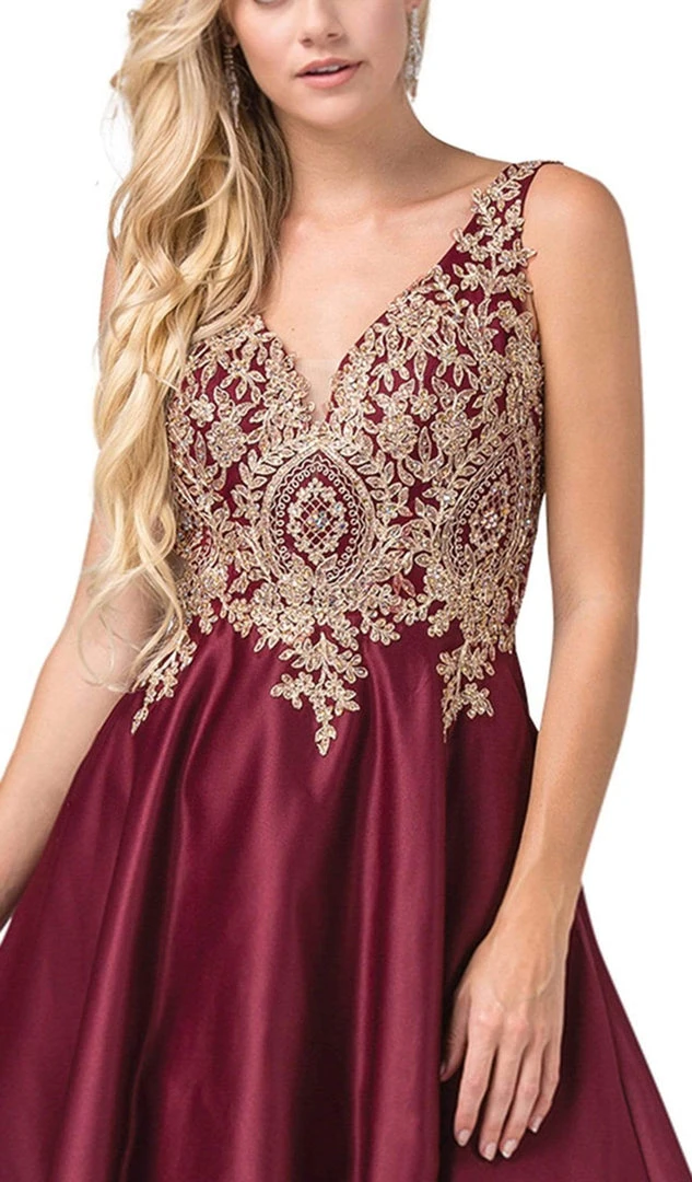 Dancing Queen - 2533 Gold Embellished Lace Bodice Satin A-Line Gown 4 Dancing Queen - 2533 Gold Embellished Lace Bodice Satin A-Line Gown