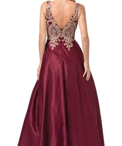 Dancing Queen - 2533 Gold Embellished Lace Bodice Satin A-Line Gown 11 Dancing Queen - 2533 Gold Embellished Lace Bodice Satin A-Line Gown
