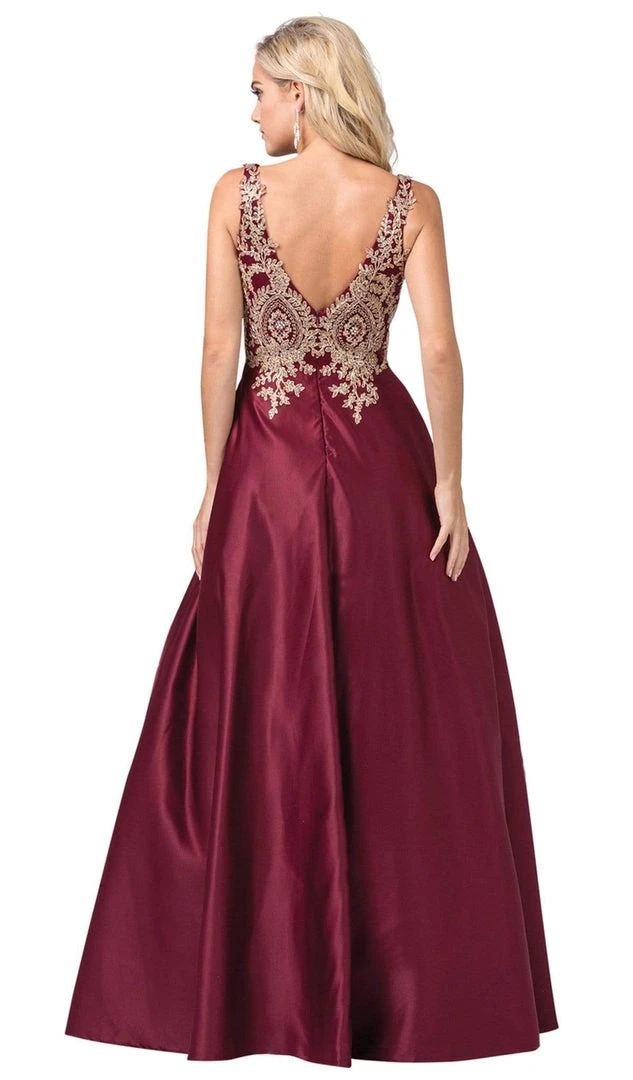 Dancing Queen - 2533 Gold Embellished Lace Bodice Satin A-Line Gown 5 Dancing Queen - 2533 Gold Embellished Lace Bodice Satin A-Line Gown