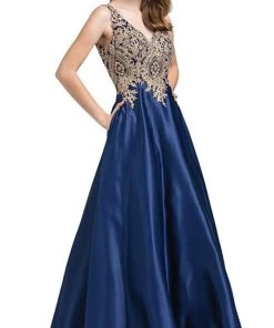 Dancing Queen - 2533 Gold Embellished Lace Bodice Satin A-Line Gown 15 Dancing Queen - 2533 Gold Embellished Lace Bodice Satin A-Line Gown