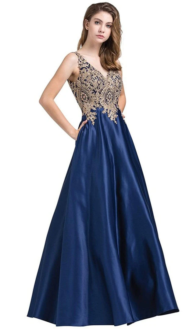 Dancing Queen - 2533 Gold Embellished Lace Bodice Satin A-Line Gown 9 Dancing Queen - 2533 Gold Embellished Lace Bodice Satin A-Line Gown