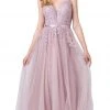 Dancing Queen - 2596 Illusion Plunging Neck Floral Applique Tulle Gown