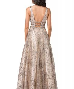 Dancing Queen - 2741 Embellished Deep V-neck A-line Gown