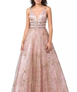 Dancing Queen - 2741 Embellished Deep V-neck A-line Gown