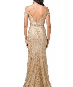 Dancing Queen - 2772 Embellished Deep Off-Shoulder Trumpet Dress