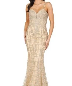 Dancing Queen - 2910 Appliqued Bodice Glitter Accented Mermaid Gown