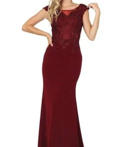 Dancing Queen - 2920 Embroidered Bateau Trumpet Dress