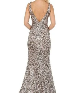 Dancing Queen - 2921 Printed Deep V-neck Trumpet Dress