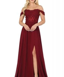 Dancing Queen - 2933 Beaded Lace Applique Bodice High Slit Prom Dress 11 Dancing Queen - 2933 Beaded Lace Applique Bodice High Slit Prom Dress