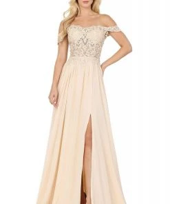 Dancing Queen - 2933 Beaded Lace Applique Bodice High Slit Prom Dress 12 Dancing Queen - 2933 Beaded Lace Applique Bodice High Slit Prom Dress