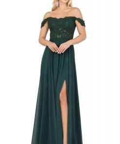 Dancing Queen - 2933 Beaded Lace Applique Bodice High Slit Prom Dress 10 Dancing Queen - 2933 Beaded Lace Applique Bodice High Slit Prom Dress