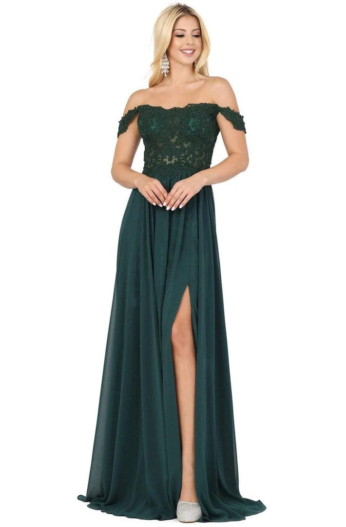 Dancing Queen - 2933 Beaded Lace Applique Bodice High Slit Prom Dress 5 Dancing Queen - 2933 Beaded Lace Applique Bodice High Slit Prom Dress