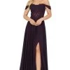 Dancing Queen - 2933 Beaded Lace Applique Bodice High Slit Prom Dress 1 Dancing Queen - 2933 Beaded Lace Applique Bodice High Slit Prom Dress