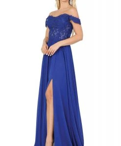 Dancing Queen - 2933 Beaded Lace Applique Bodice High Slit Prom Dress 13 Dancing Queen - 2933 Beaded Lace Applique Bodice High Slit Prom Dress