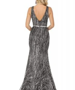 Dancing Queen - 2943 Sleeveless Glitter Motif Mermaid Gown