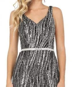 Dancing Queen - 2943 Sleeveless Glitter Motif Mermaid Gown