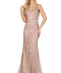 Dancing Queen - 2943 Sleeveless Glitter Motif Mermaid Gown