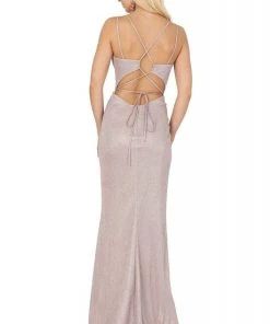 Dancing Queen - 2947 Sleeveless V Neck Glitter Finish Prom Dress