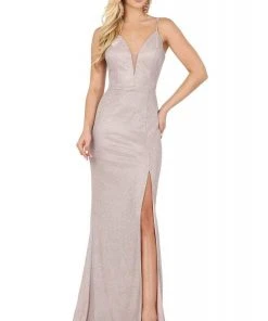 Dancing Queen - 2947 Sleeveless V Neck Glitter Finish Prom Dress