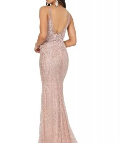 Dancing Queen - 2985 Embellished Deep V-neck Trumpet Dress