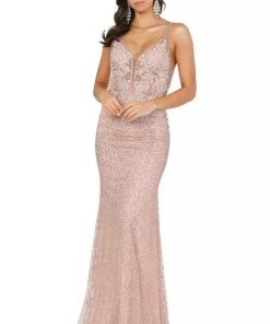 Dancing Queen - 2985 Embellished Deep V-neck Trumpet Dress