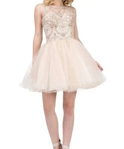 Dancing Queen - 3023 Embellished Scoop A-line Homecoming Dress
