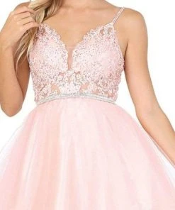 Dancing Queen - 3228 Short Appliqued Illusion Bodice A-Line Dress