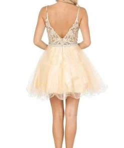 Dancing Queen - 3228 Short Appliqued Illusion Bodice A-Line Dress