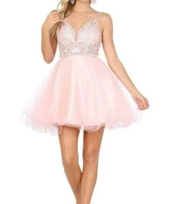 Dancing Queen - 3228 Short Appliqued Illusion Bodice A-Line Dress