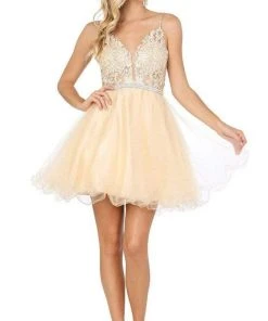 Dancing Queen - 3228 Short Appliqued Illusion Bodice A-Line Dress